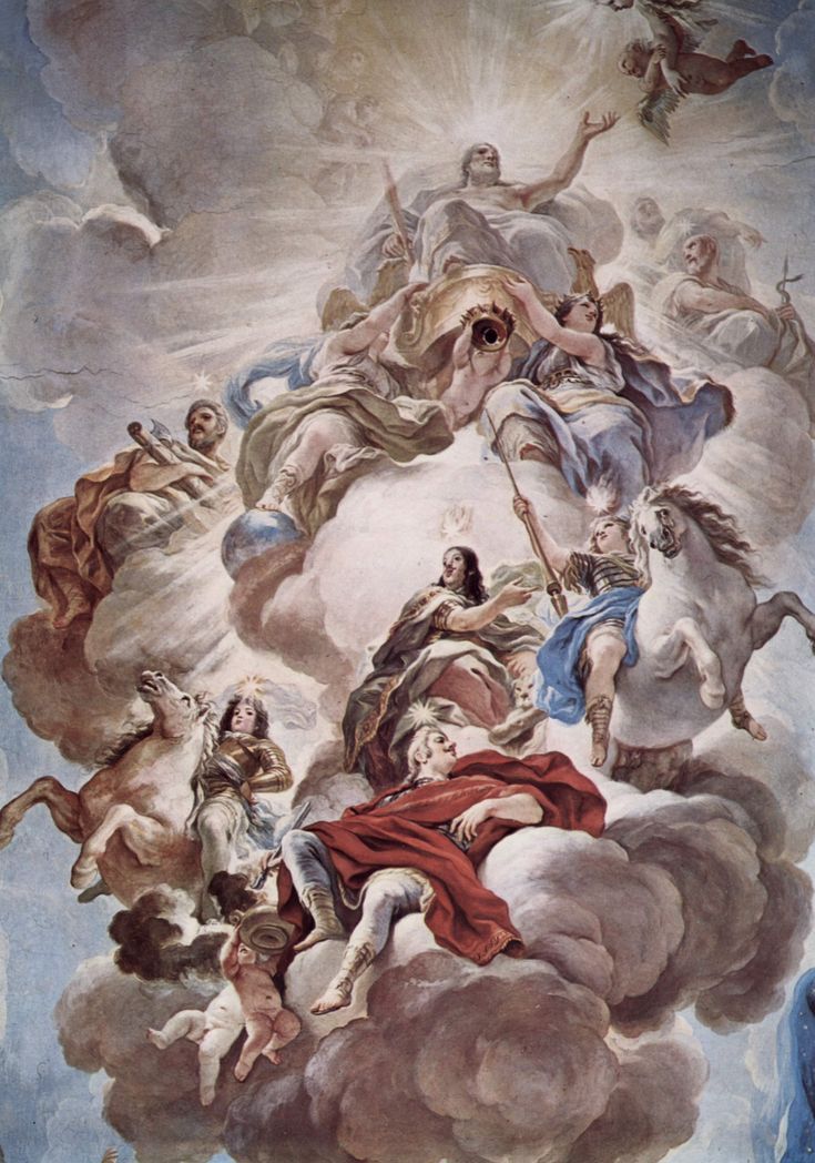 Baroque fresco depicting the Olympian gods assembled on clouds