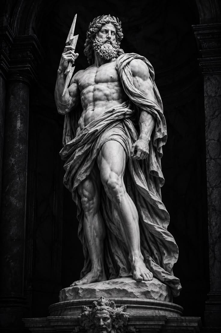 Marble statue of Zeus holding a thunderbolt